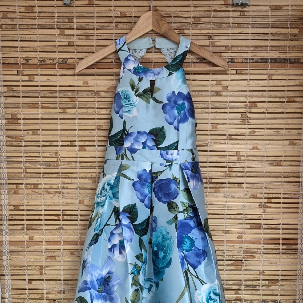 Speechless Blue and Green Halter A-Line Dress for Weddings